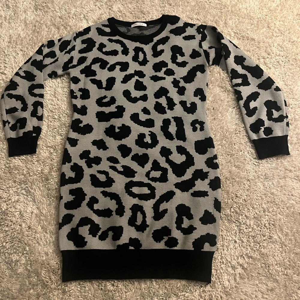Black and white leopard print sweater dress.